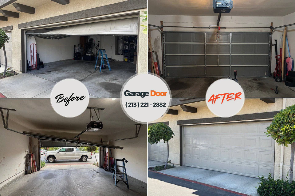 Before and after: garage door repair Raleigh Hills, OR